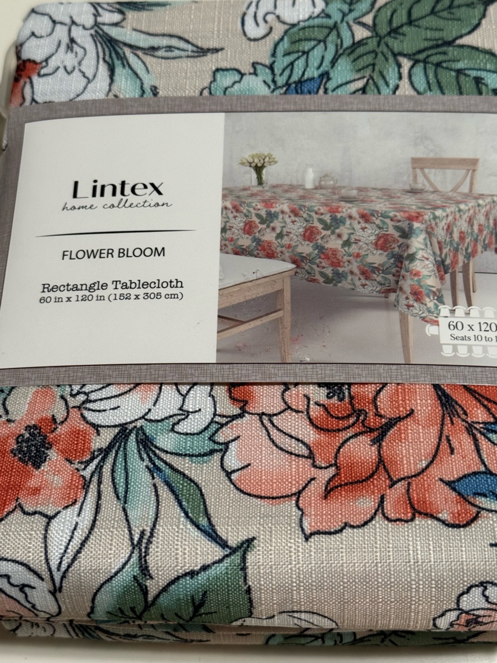 Lintex Flower Bloom Rectangular Tablecloth - Coral Floral 60” X 120”